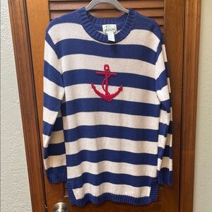 The Quacker Factory Vintage Striped Sweater with Anchor Design size S